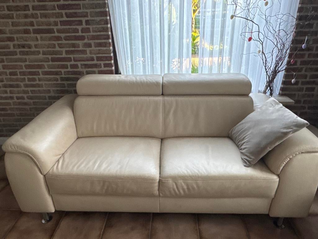 Leren 2-zitsbank - Crème/Beige 2x, Ophalen, Gebruikt, 150 tot 200 cm, Tweepersoons