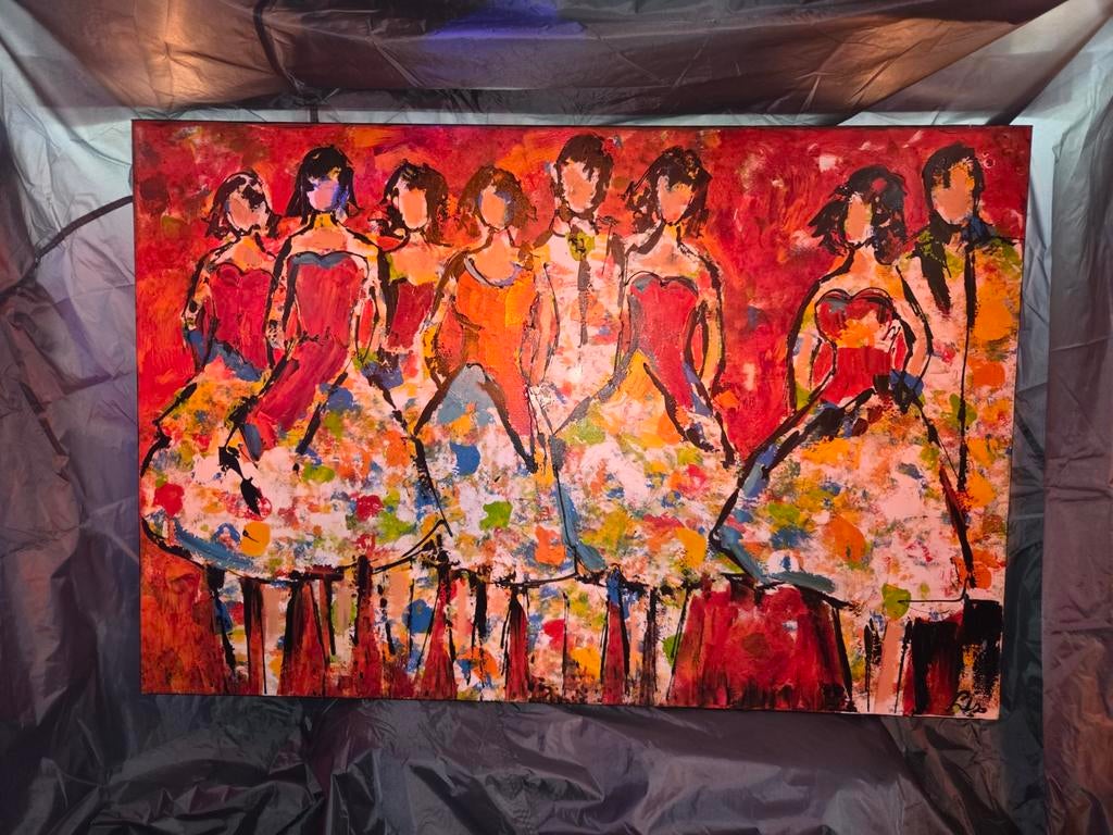 Origineel vrolijk schilderij 100x150 cm - Als nieuw, Ophalen