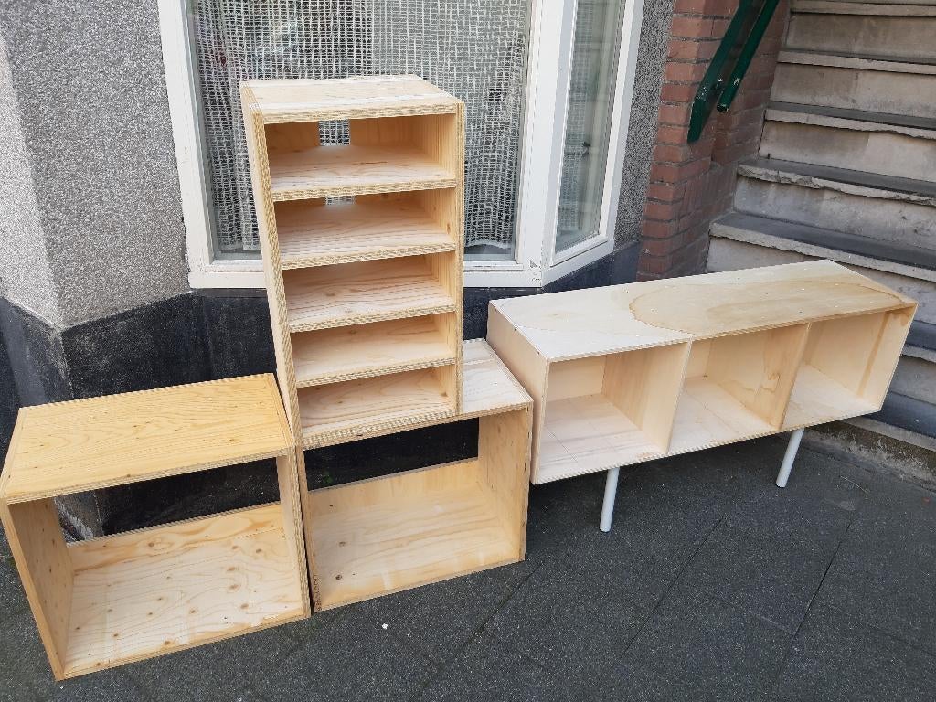 Rekken speciaal vervaardigt, Multiplex voor platen, stereo, Ophalen, Met plank(en), Gebruikt, 50 tot 100 cm
