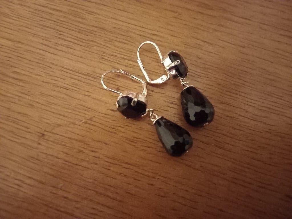 oorbellen druppel zwart nieuw, Met kristal, Hangers, Zwart, Nieuw