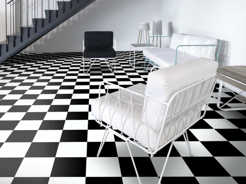 Vinyl vloer met geblokte tegellook, Huis en Inrichting, Stoffering | Vloerbedekking, Ophalen, PVC-vloerbekleding in dambord zwart wit