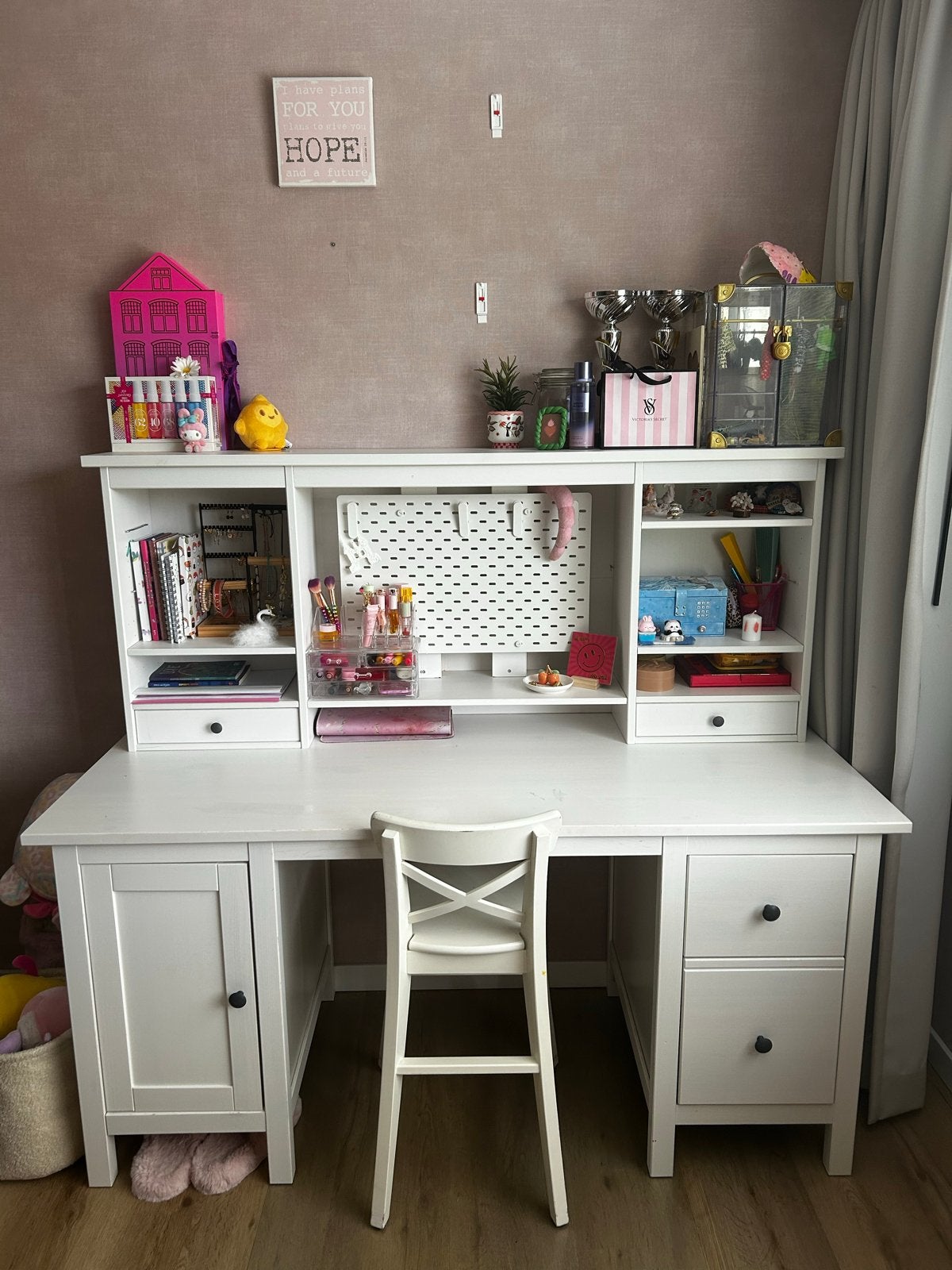 Ikea Hemnes Wit bureau met opbouw en lades, Huis en Inrichting, Ophalen, Gebruikt, Overige merken, Computerbureau