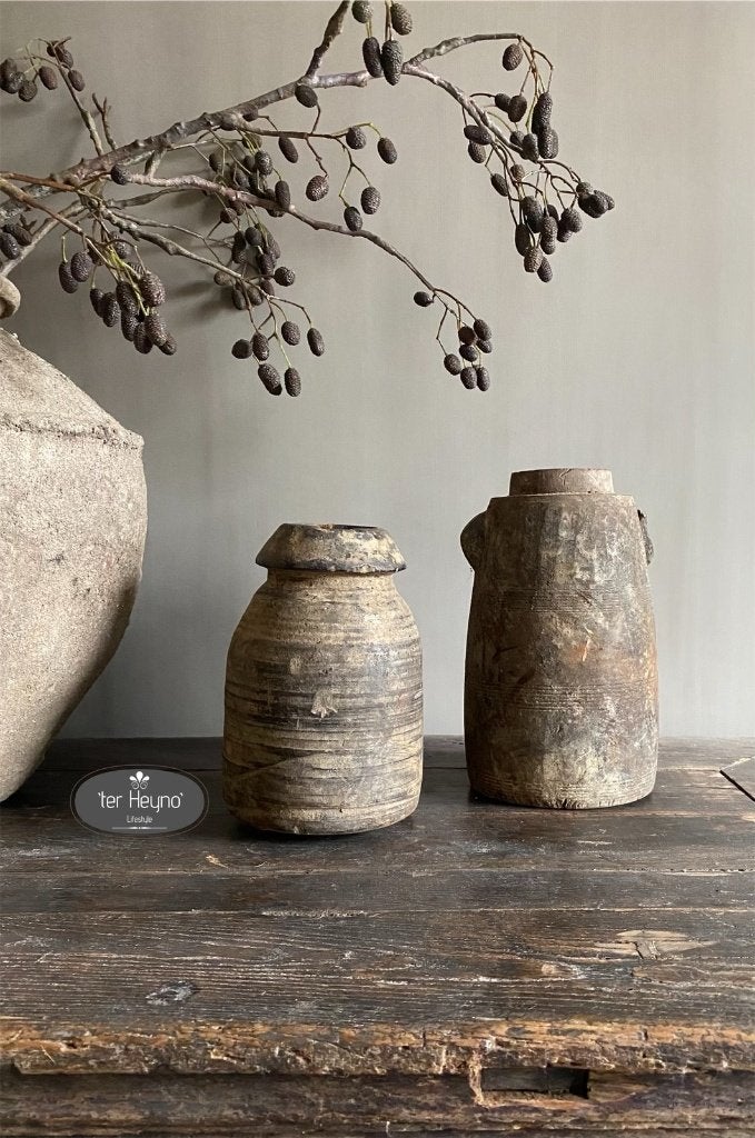 Oude houten pot kruik Aura Peeperkorn stoer sober landelijk, Hout, Verzenden, Nieuw, Landelijk