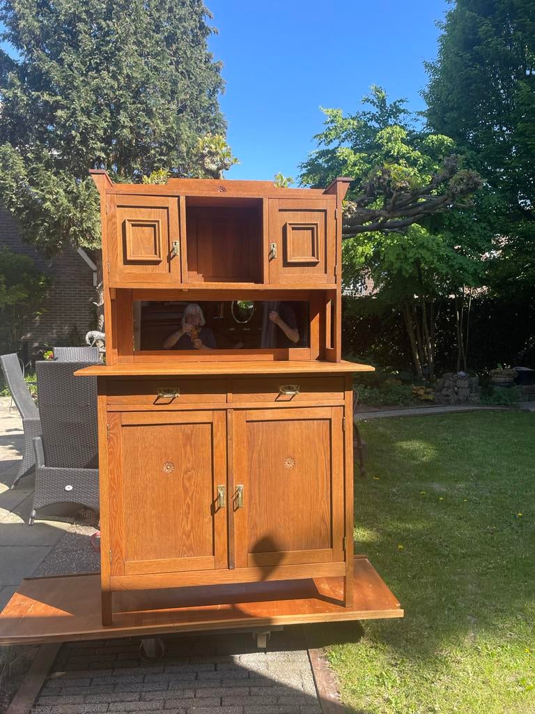 Brocante eiken buffetkast met strakke lijnen, Ophalen of Verzenden, Zo goed als nieuw