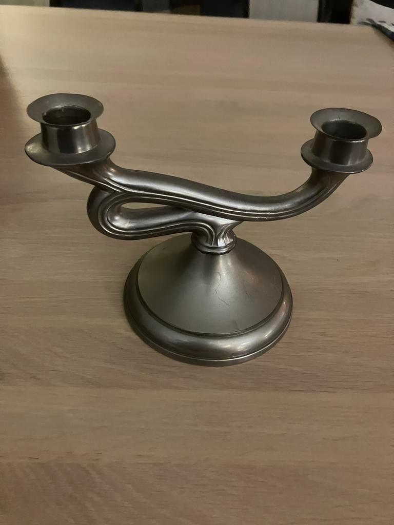 Antieke tinnen kandelaar stempel molen, Ophalen of Verzenden, Overige materialen