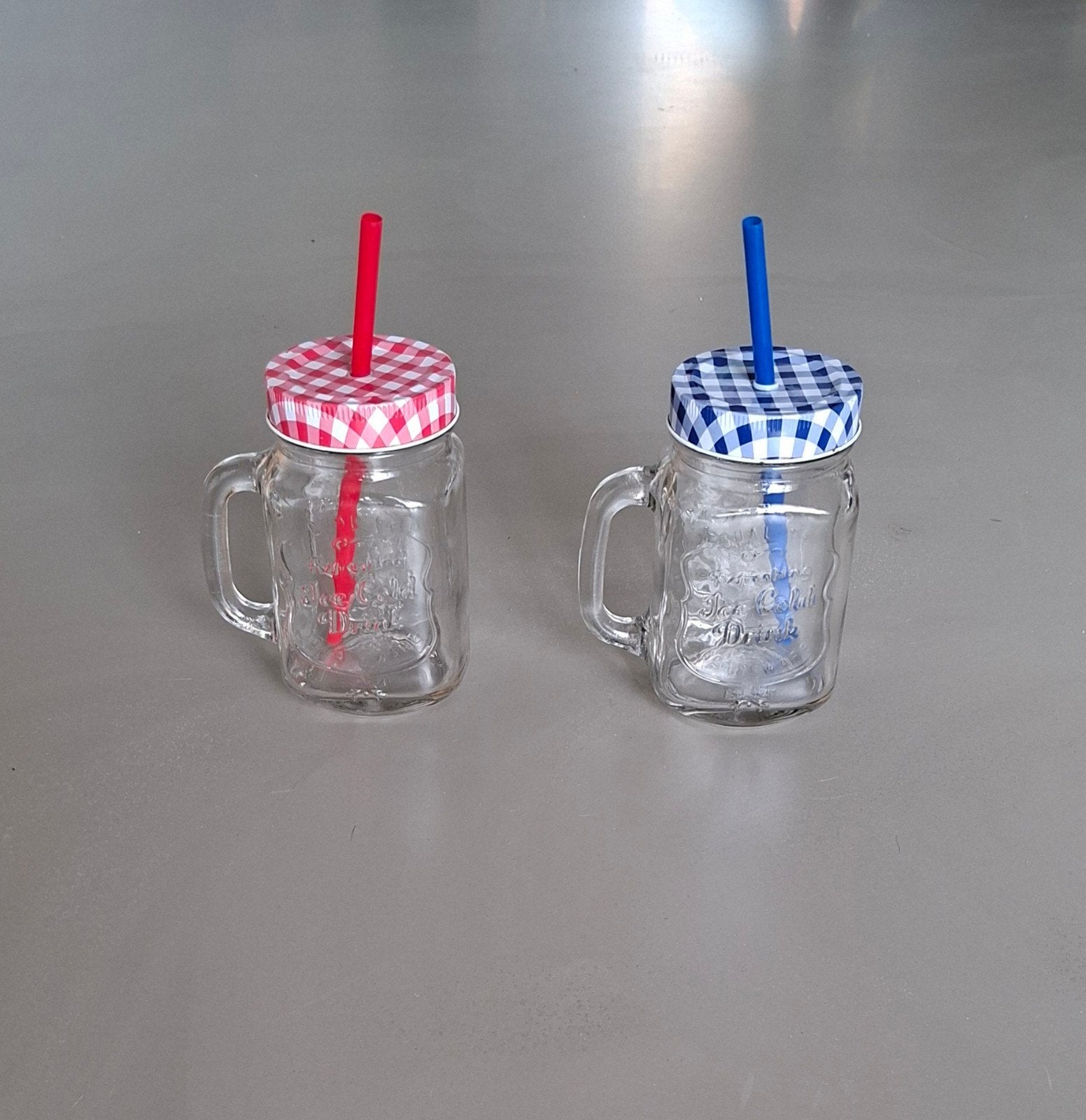 Set van 2 Mason Jar drinkglazen met rietje, Ophalen, Zo goed als nieuw, Meerkleurig, Overige merken