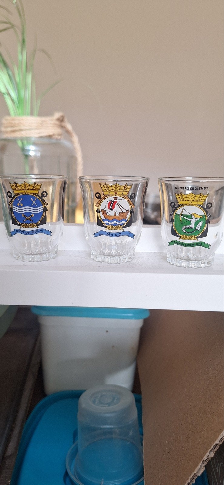 Set van 3 vintage borrelglaasjes met wapenschilden, Antiek en Kunst, Ophalen of Verzenden