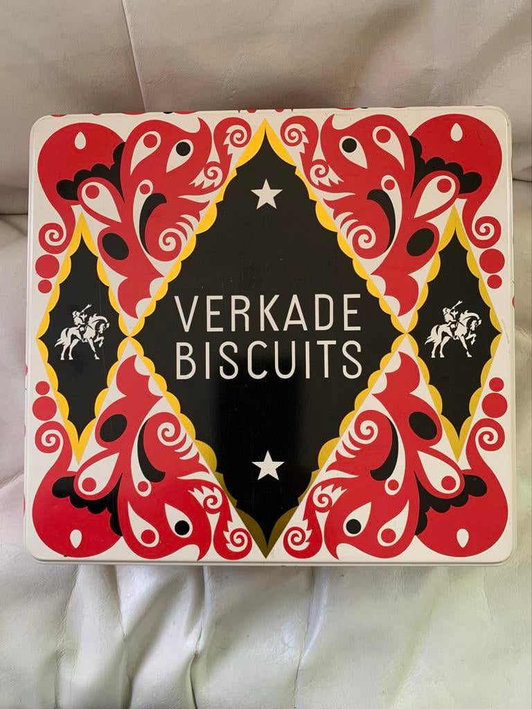 Vintage Verkade Biscuits Blik - Rood/Zwart Design, Verzamelen, Blikken, Ophalen of Verzenden, Zo goed als nieuw, Koek(jes), Verkade