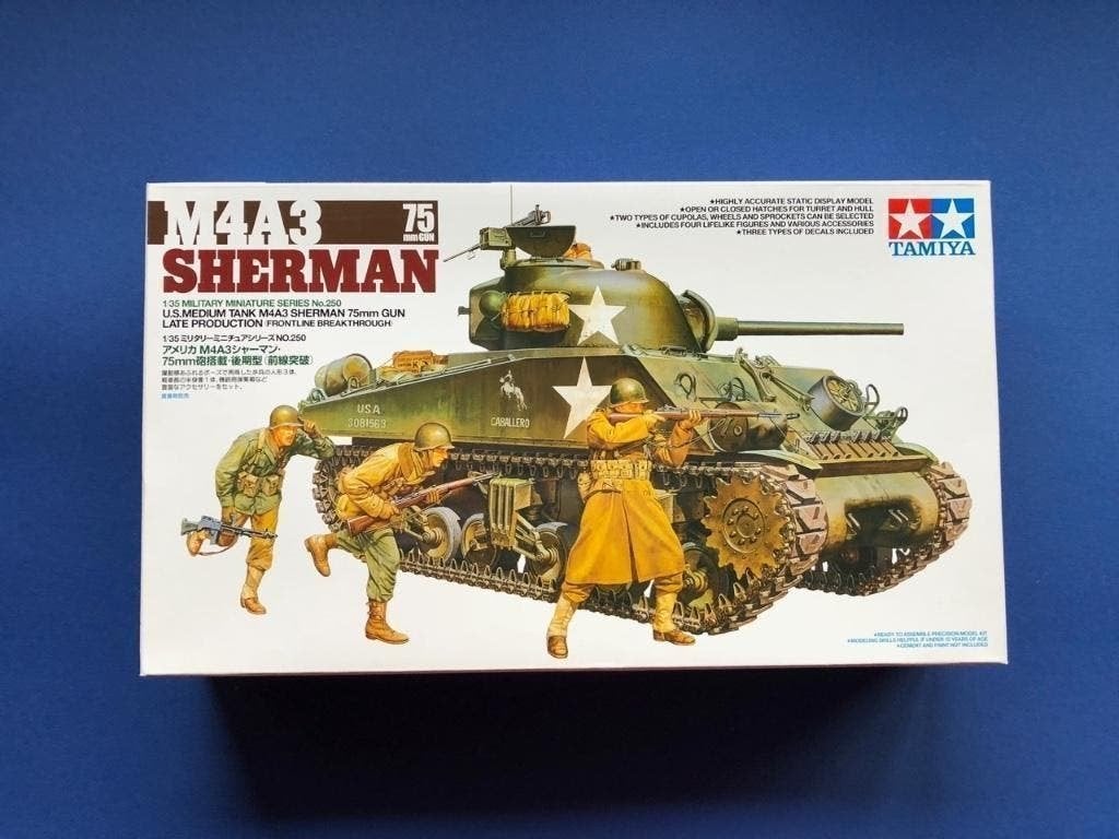 Tamiya	35250	US Sherman Tank M4A3 1/35 incl Aber loop, Verzenden, 1:32 tot 1:50, Nieuw, Italeri