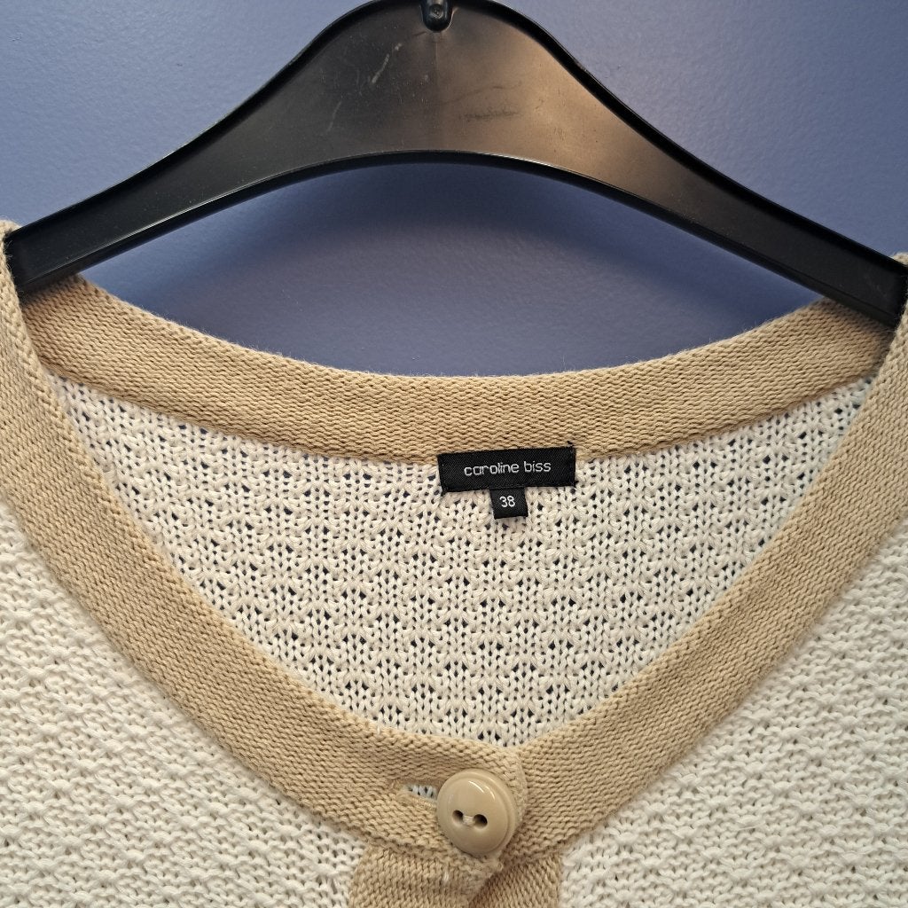 Caroline Biss lang gebreid ecru vest katoen mt S-M nr 50024, ., Beige, Ophalen of Verzenden, Zo goed als nieuw