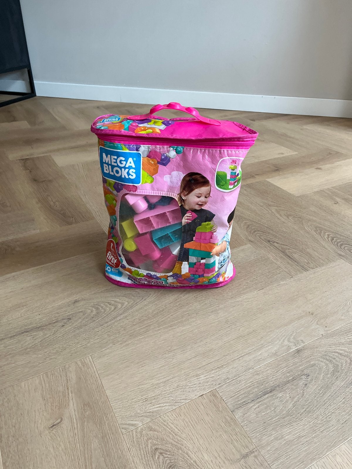 Mega Bloks First Builders Bouwblokken in Roze Tas, Ophalen, Zo goed als nieuw, Megabloks