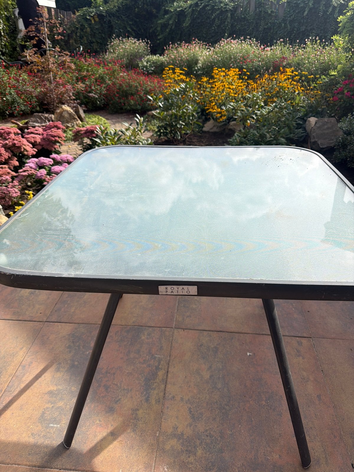 Glazen tuintafel Royal Garden, Ophalen, Gebruikt, Vierkant, Metaal