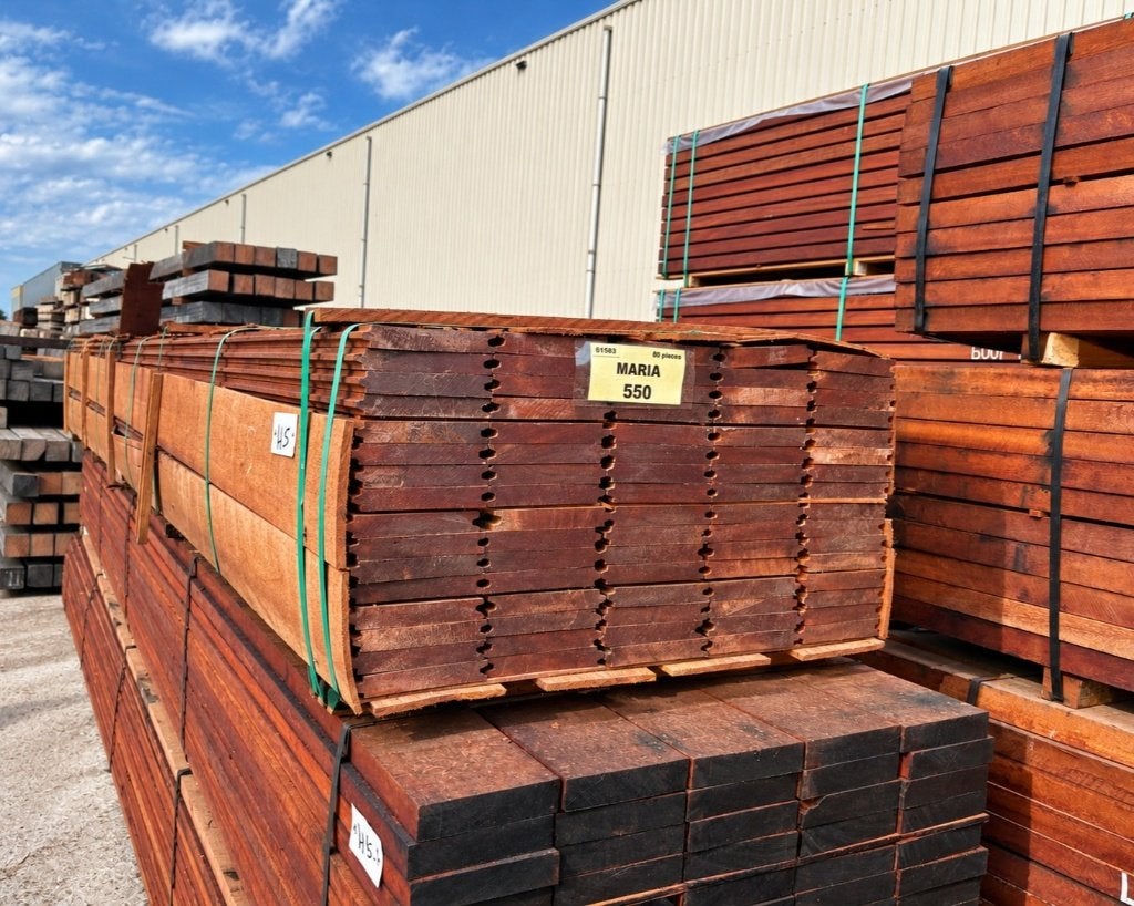 NIEUW | Hardhouten damwandplanken 30185 mm – 5,50 meter, Doe-het-zelf en Verbouw, Ophalen, 25 tot 50 mm, Nieuw, Plank