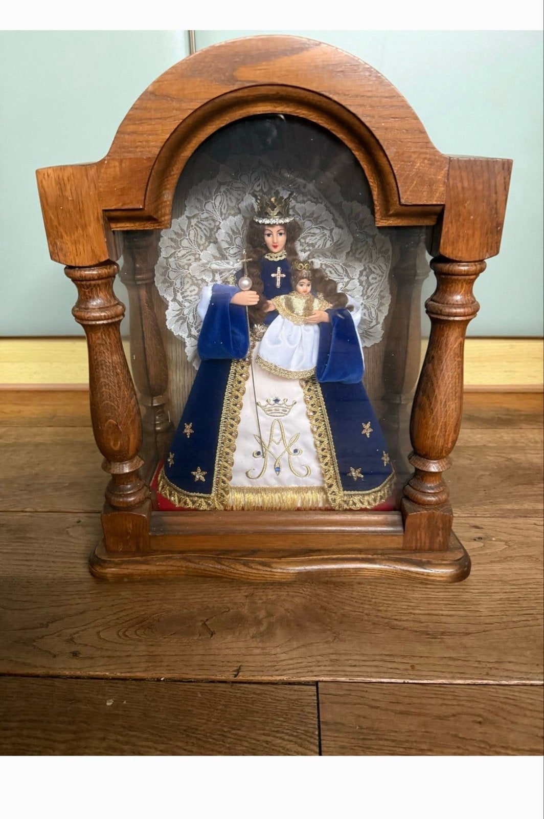 Religieuze Devotie Vitrine - Maria met Kind Jezus, Antiek en Kunst, Ophalen of Verzenden