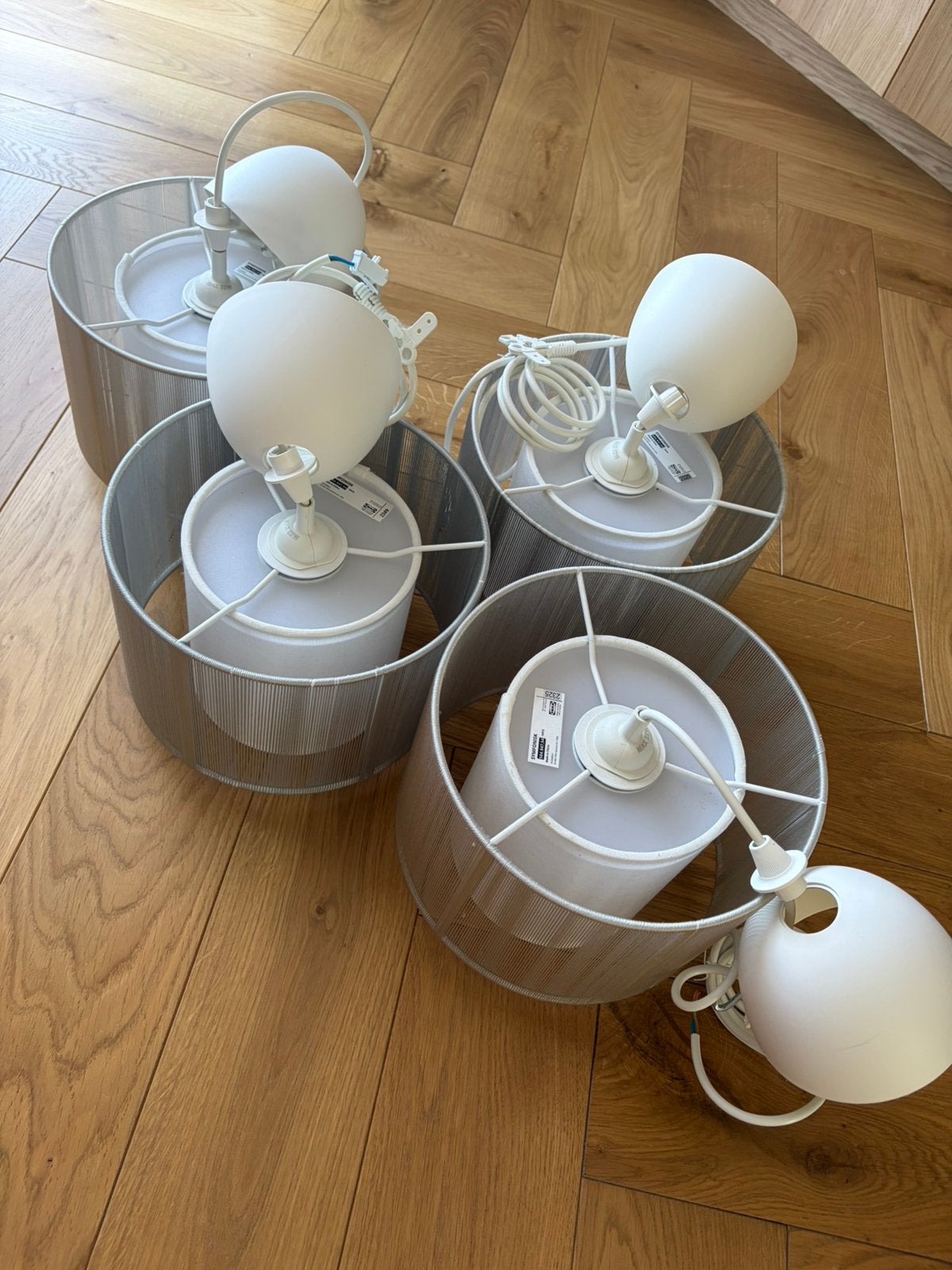 Een set van 4 originele IKEA SYMFONISK hanglampen in het wit, Ophalen, Gebruikt