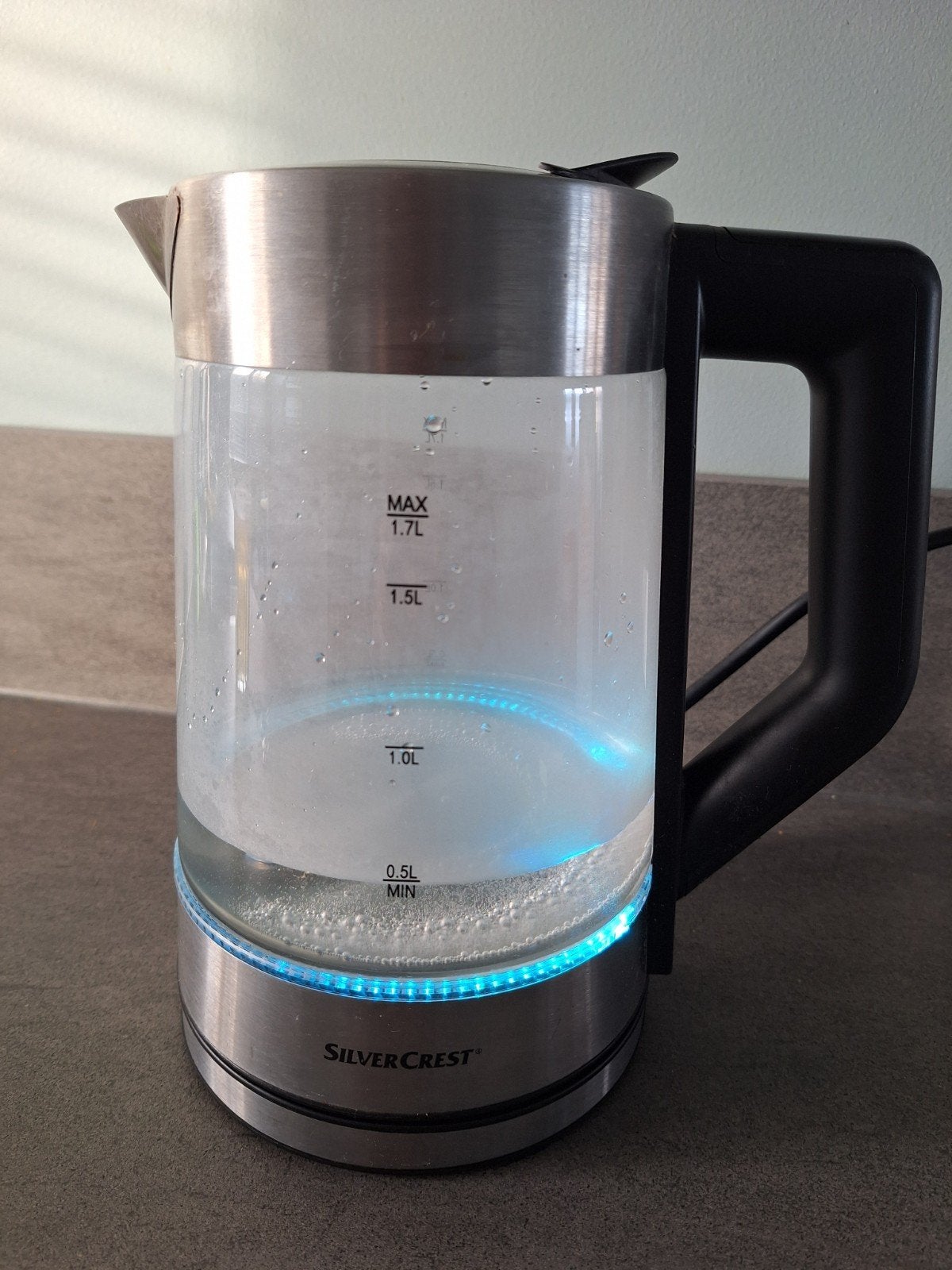 SilverCrest Digitale Waterkoker 1.7L - Glas en RVS, Witgoed en Apparatuur, 1 tot 2 liter, Ophalen of Verzenden, Gebruikt, Rvs