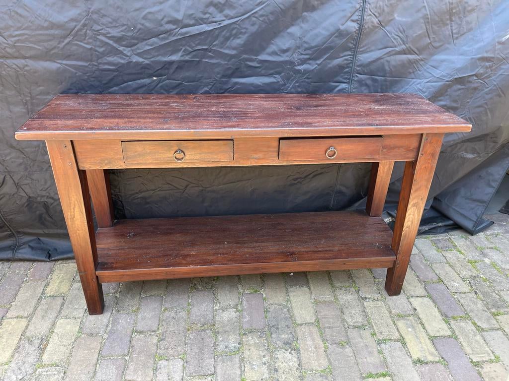 Houten sidetable met lades en plank, Ophalen, 100 tot 150 cm, Zo goed als nieuw, 25 tot 50 cm