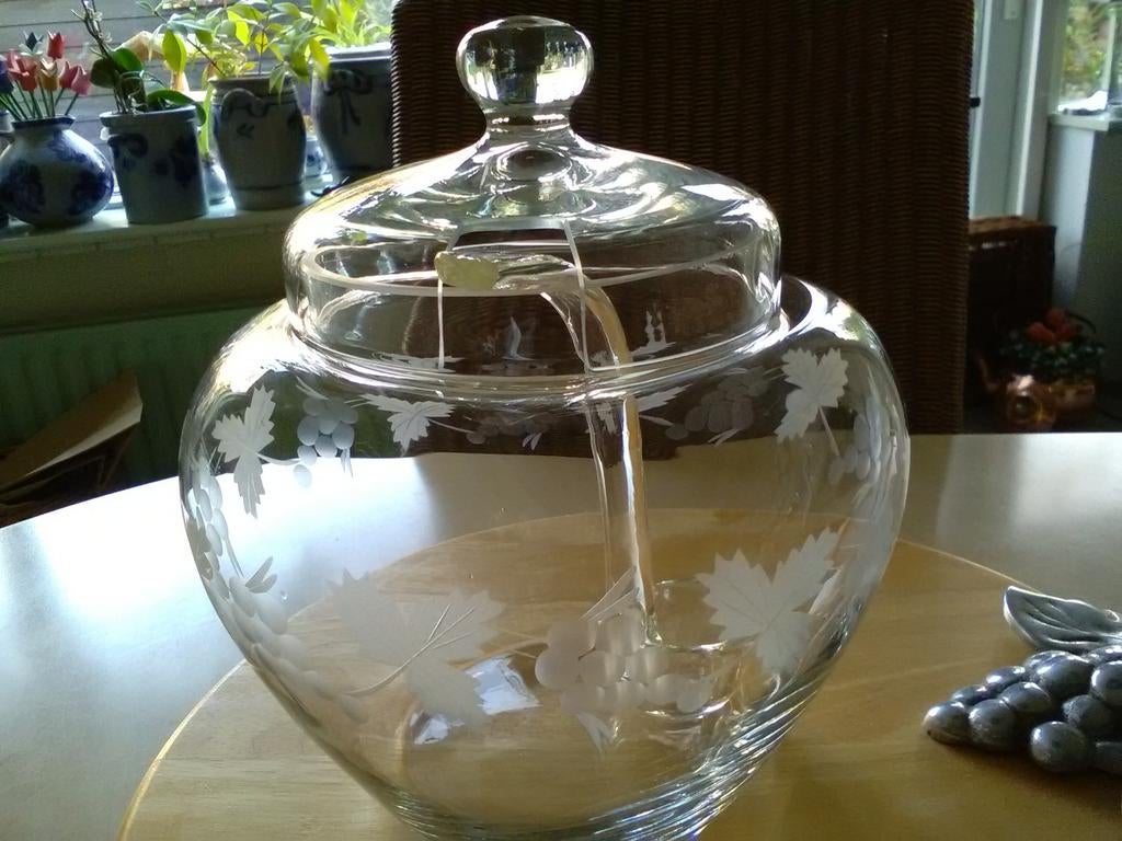 Gegraveerde bowlpot  met lepel enz., Ophalen of Verzenden