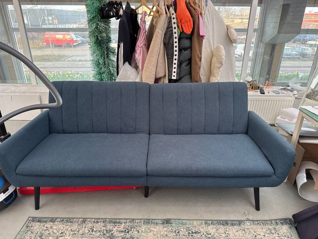 JYSK HARNDRUP 3-zits slaapbank donkerblauw 210 cm, Ophalen, Hout, Gebruikt, Driepersoons