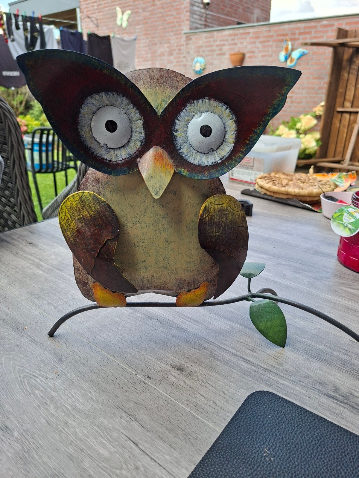 Handgemaakte Metalen Uil Decoratie - 30x38 cm, Meerkleurig, Overige stijlen, Ophalen of Verzenden, Zo goed als nieuw