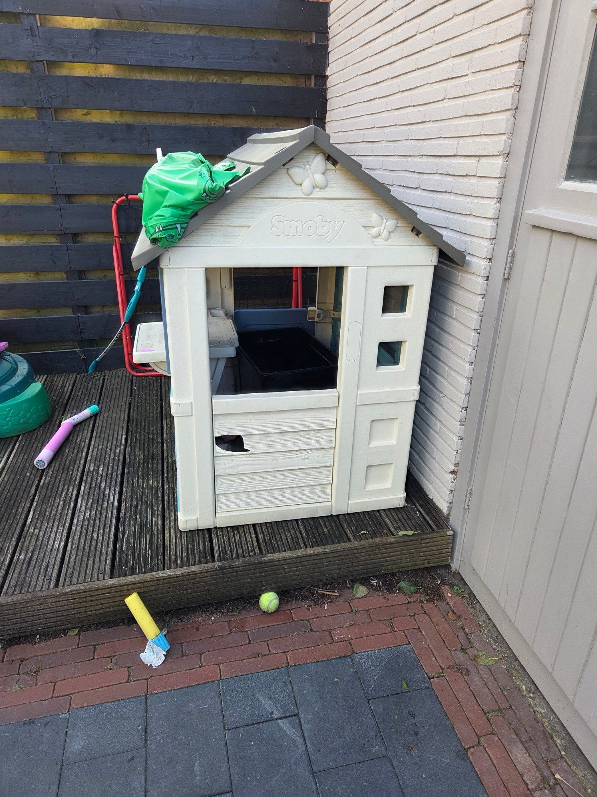 smony huisje en zandbak en glijbaan, Kinderen en Baby's, Ophalen, Gebruikt, Hout