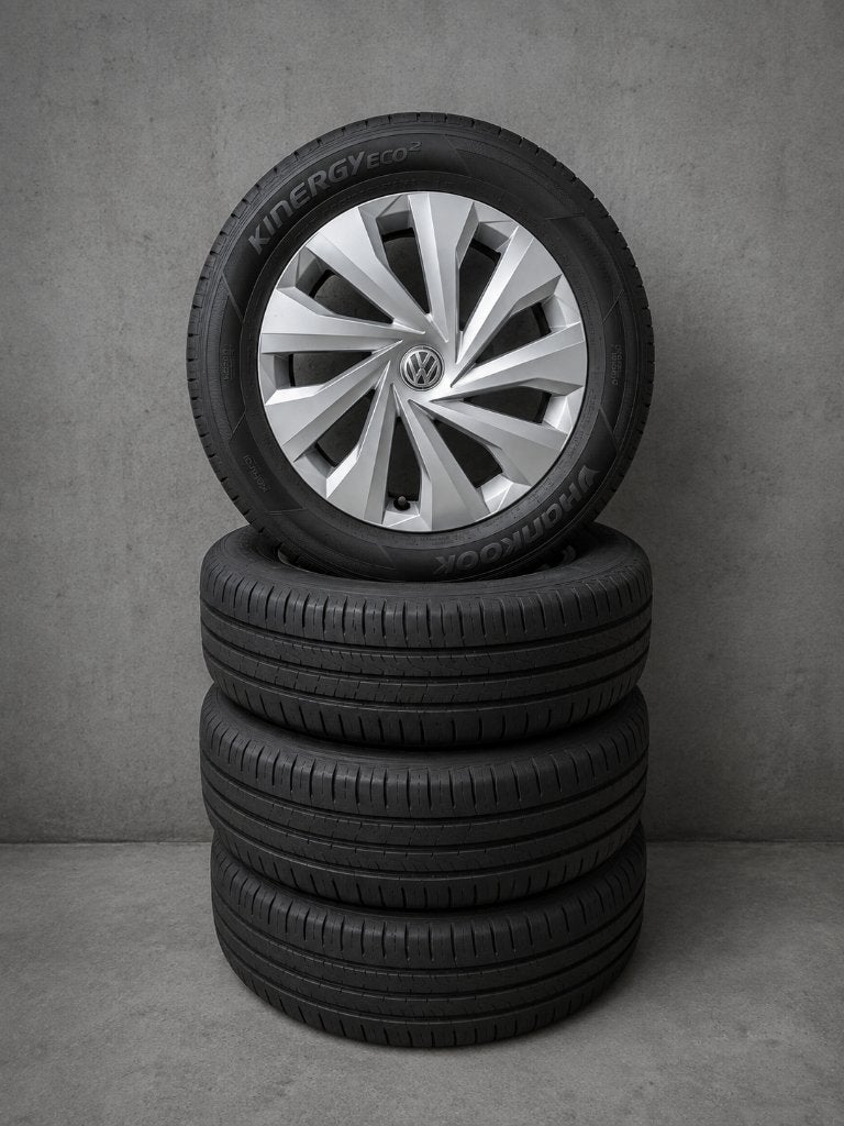 set 15 inch velgen Volkswagen Polo 5x100 Hankook Kinergy 5mm, Gebruikt, 15 inch, Band(en), Personenwagen