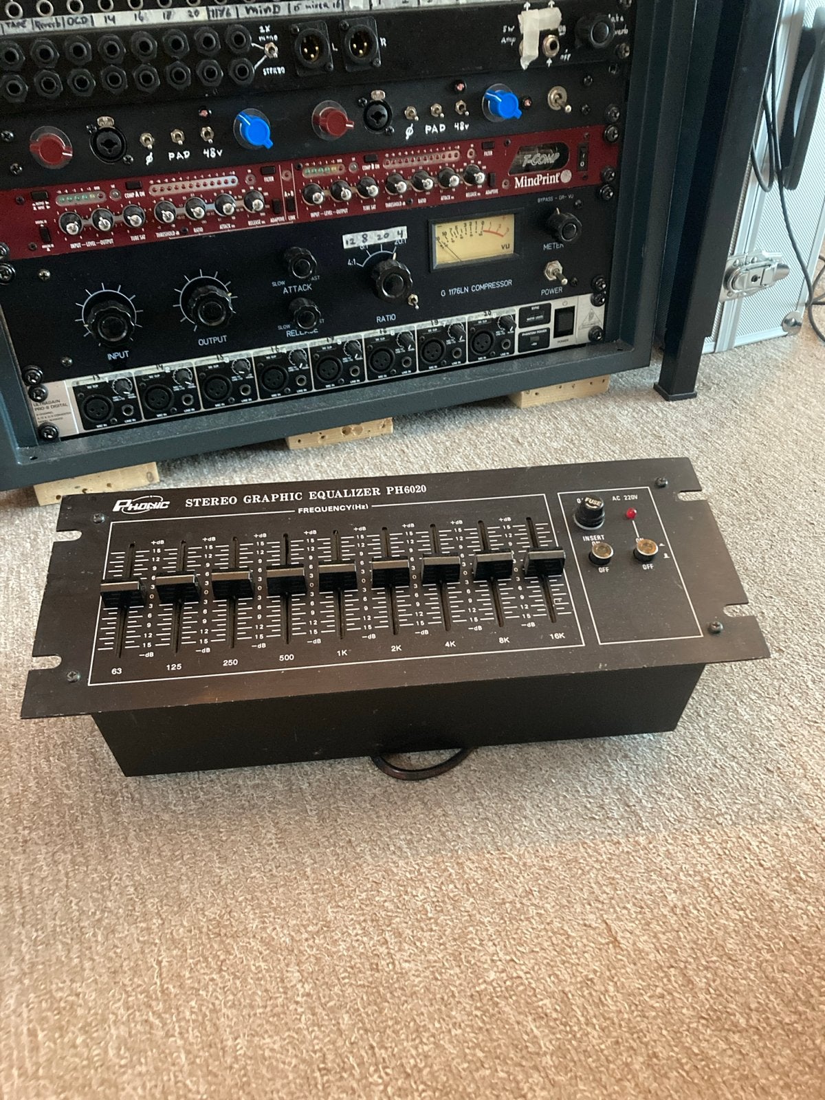 Vintage Phonic Stereo EQ PH6020 met DIN naar Jack kabels, Ophalen of Verzenden, Gebruikt