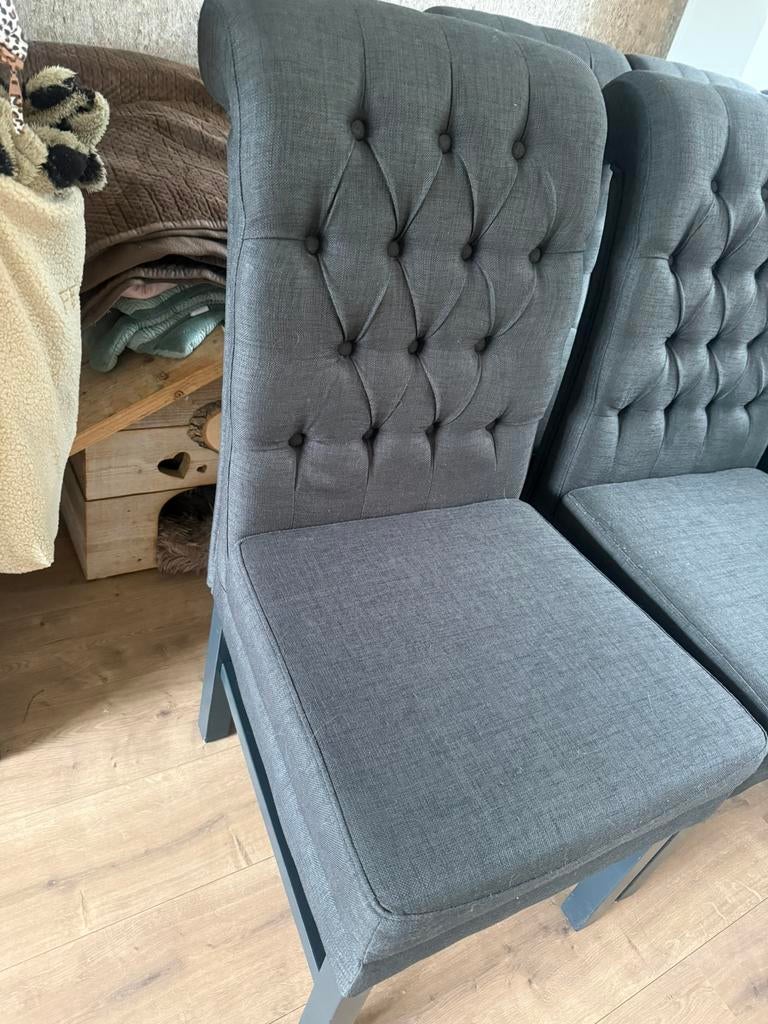 Mooie chesterfield look eetkamerstoelen 6 stuks, Ophalen, Gebruikt, Bruin, Chesterfield look
