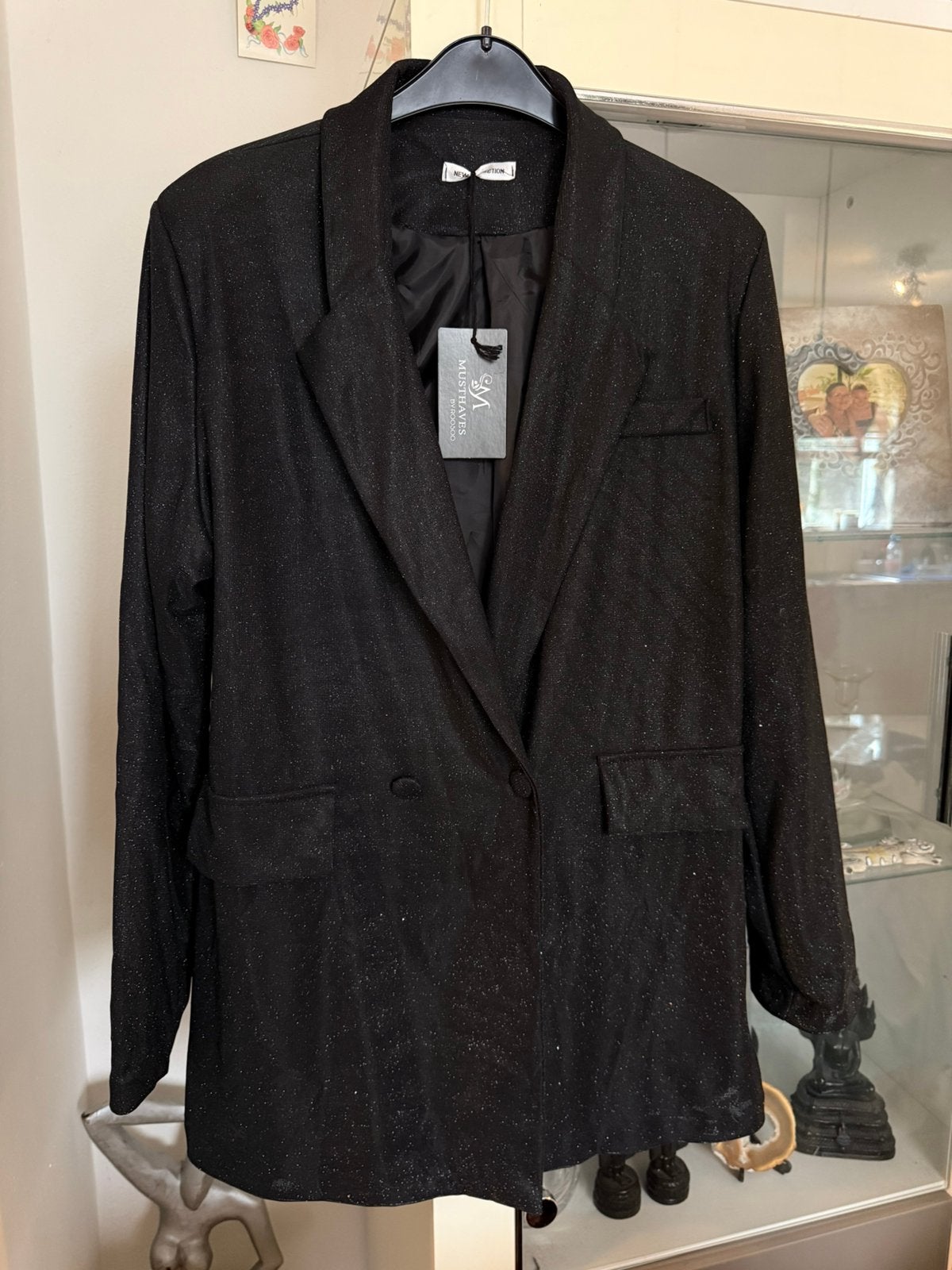 Zwart glitter jasje Musthaves by Roosoo, maat 42, Zwart, Maat 42/44 (L), Nieuw, Ophalen of Verzenden