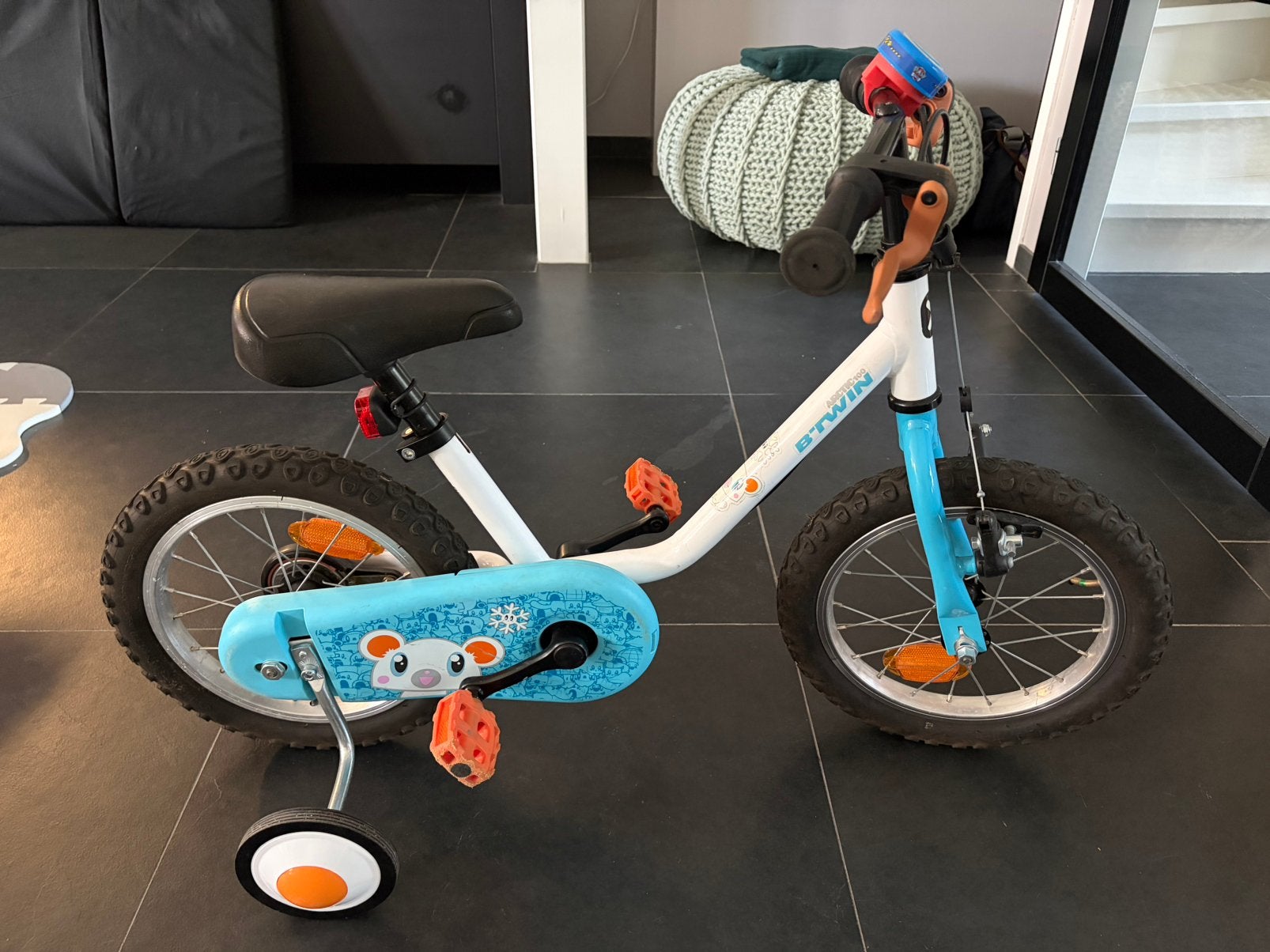B’Twin Arctic 100 14 inch kinderfiets met zijwielen, Ophalen, Zijwieltjes, Gebruikt, Velgrem
