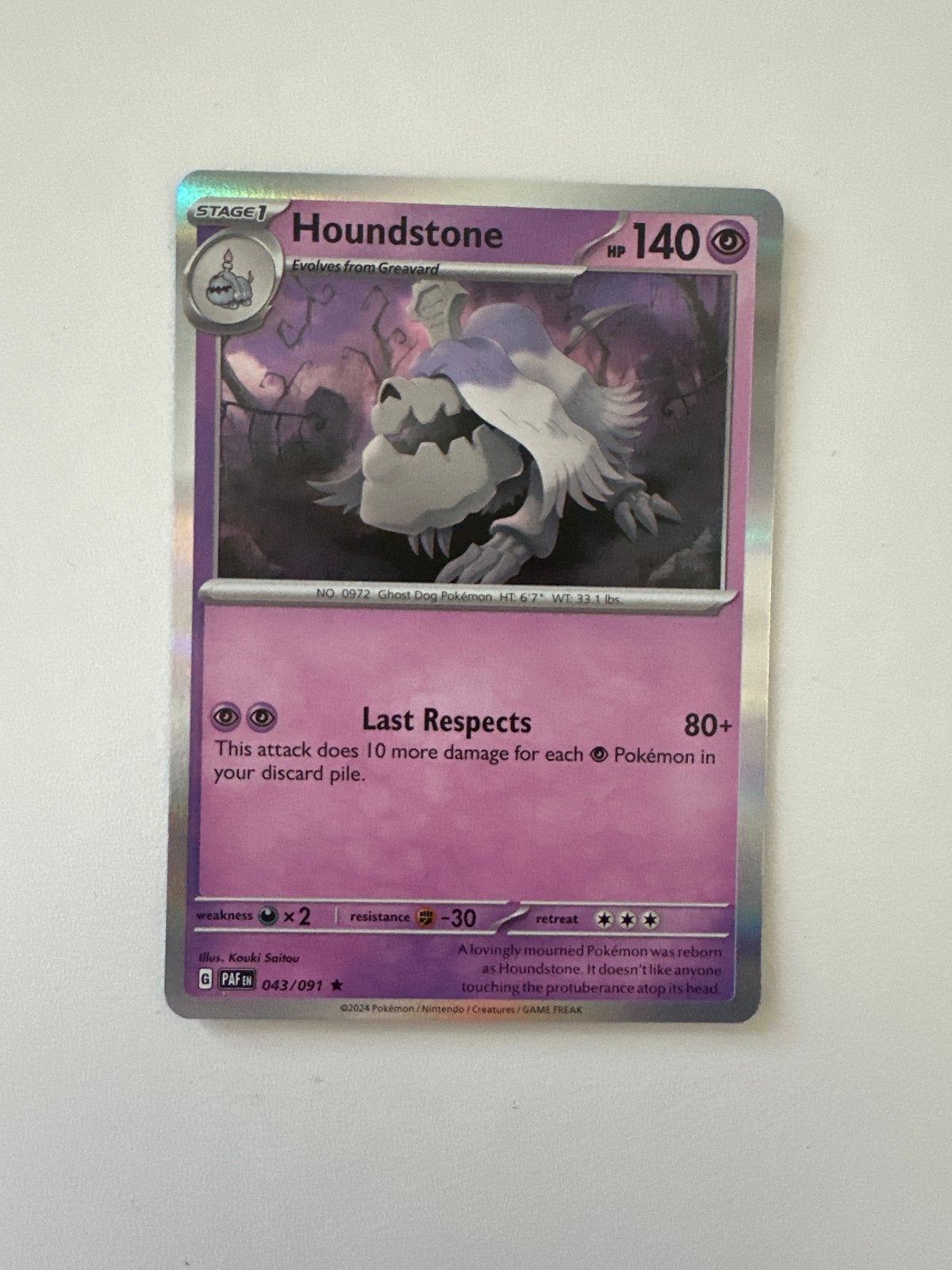 Pokémon Kaart Houndstone PAF EN 043/091 Foil, Ophalen of Verzenden, Zo goed als nieuw, Losse kaart, Foil