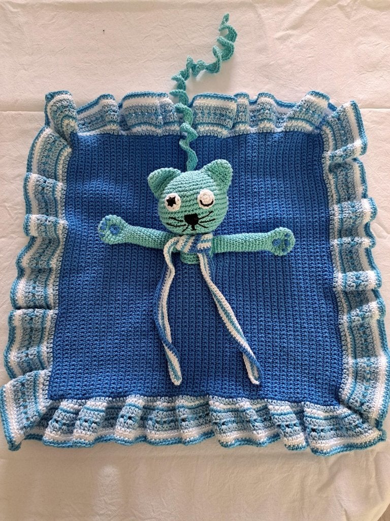 Knuffeldoekje tut kat poes, Handgemaakt, Blauw, Nieuw, Ophalen of Verzenden