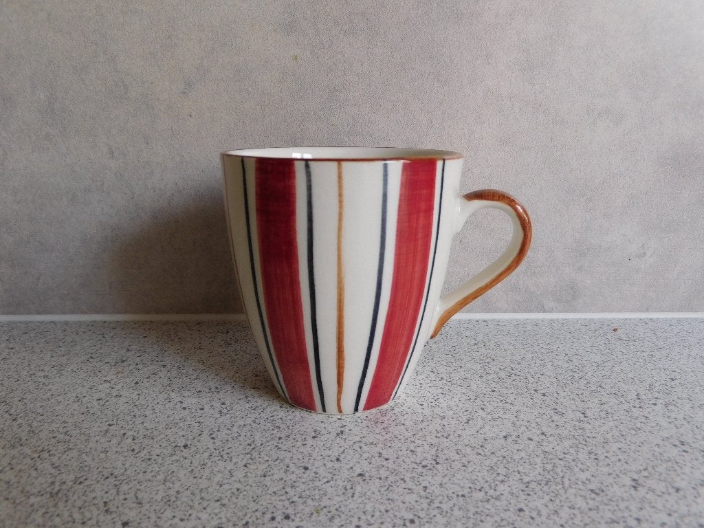 Senseo mok 150 ml. Strepen Vic's Handpainted, Overige merken, Zo goed als nieuw, Overige stijlen, Porselein