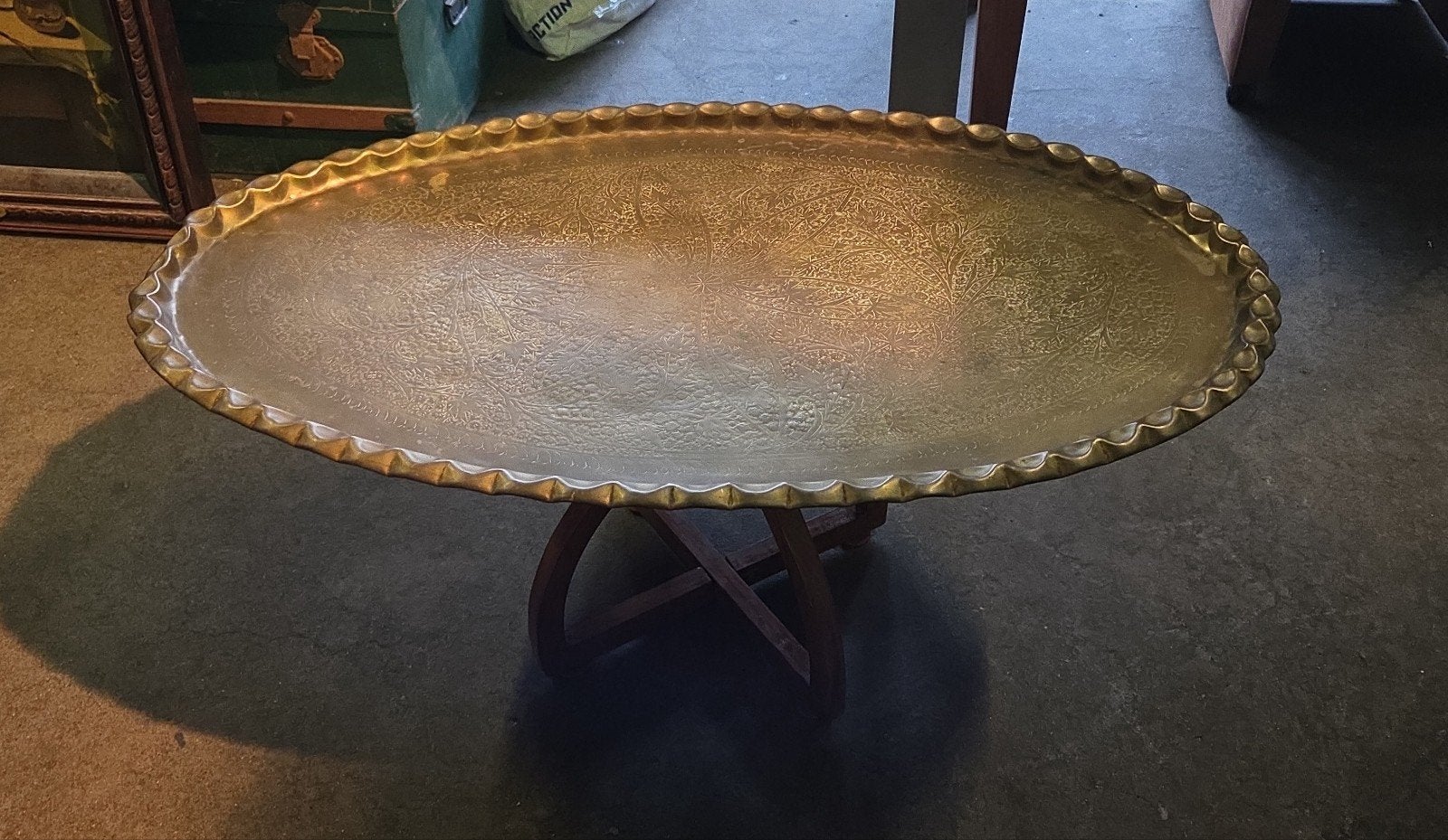 Antieke Marokkaanse Theetafel met Messing Dienblad ovaal