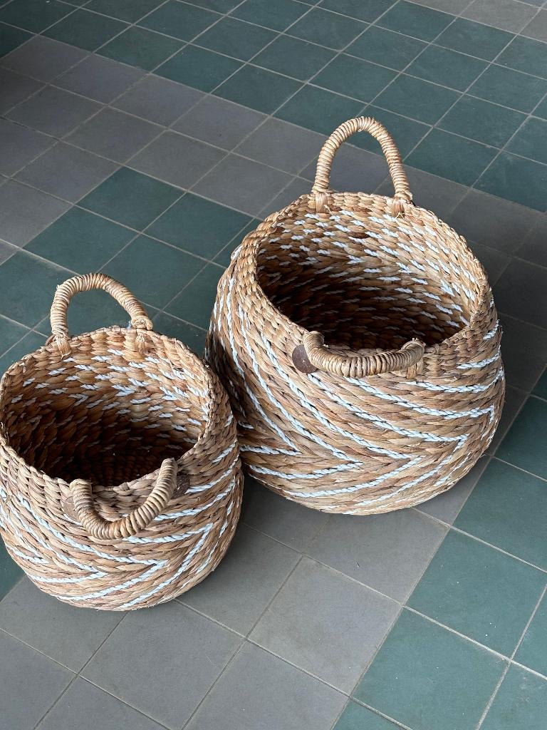 Handgeweven Manden Set Waterhyacint Wit Naturel, Huis en Inrichting, Woonaccessoires | Schalen en Manden, Ophalen, Gebruikt, Mand