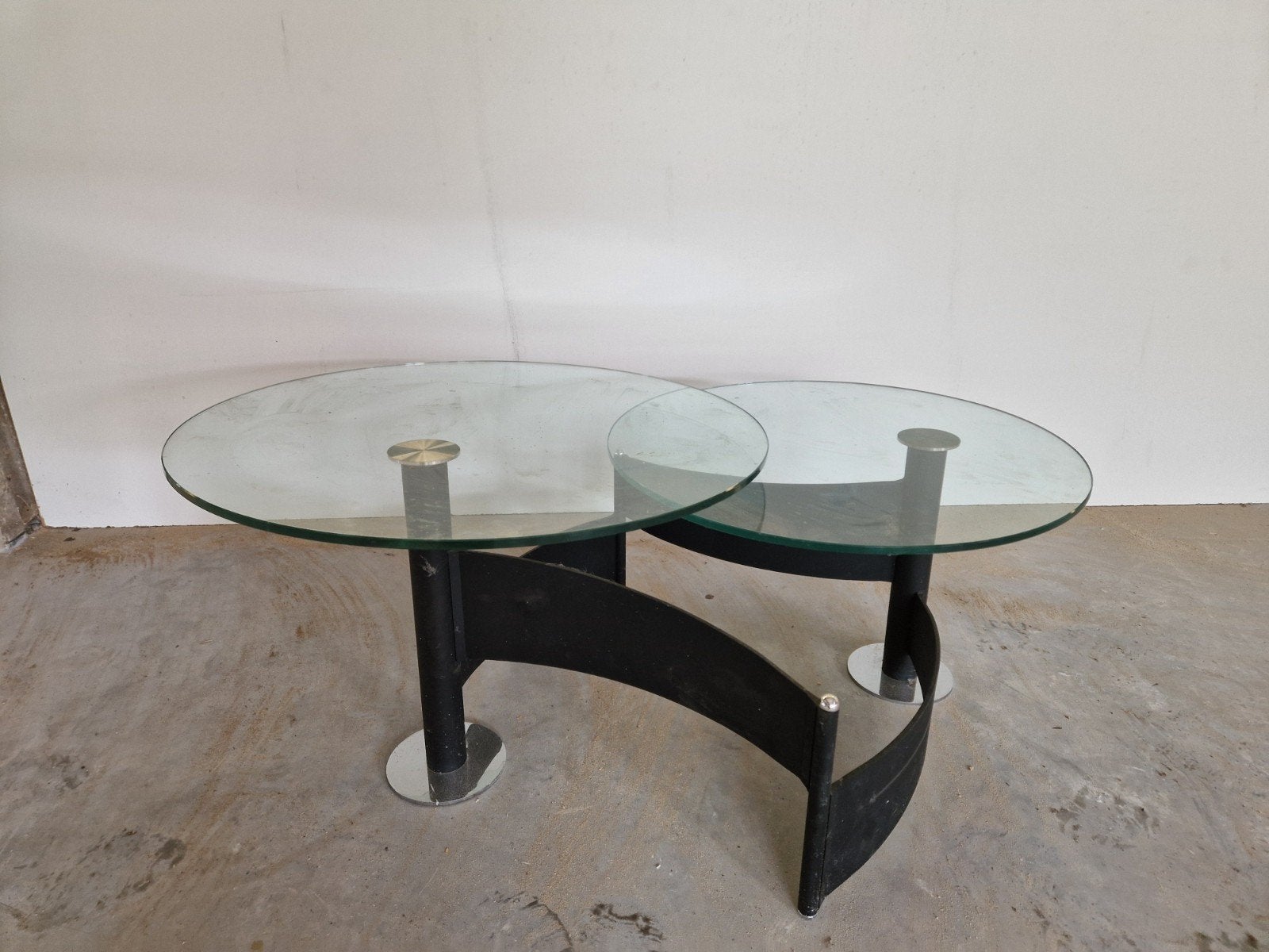 Vintage design salontafel met draaiend glas., Ophalen, 50 tot 100 cm, 50 tot 100 cm, Onbekend