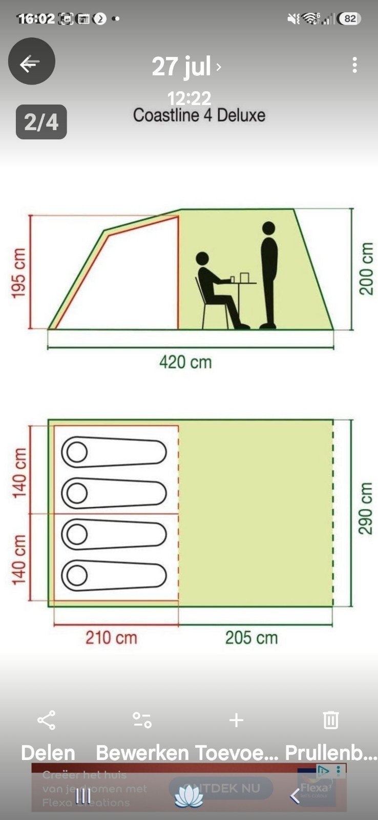 Coleman Coastline 4 Deluxe tunneltent, Ophalen, Zo goed als nieuw, Tot en met 4