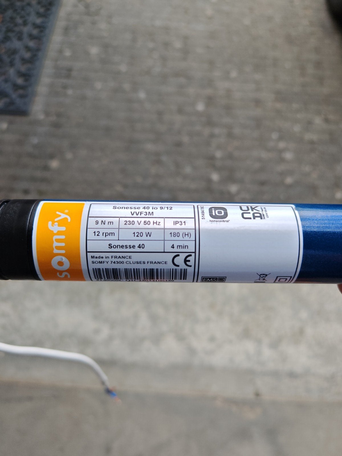 Somfy Sonesse 40 io 9/12 VVF3M rolluik/ jaloezie motor, Ophalen of Verzenden, Nieuw, Overige kleuren, Elektrische bediening