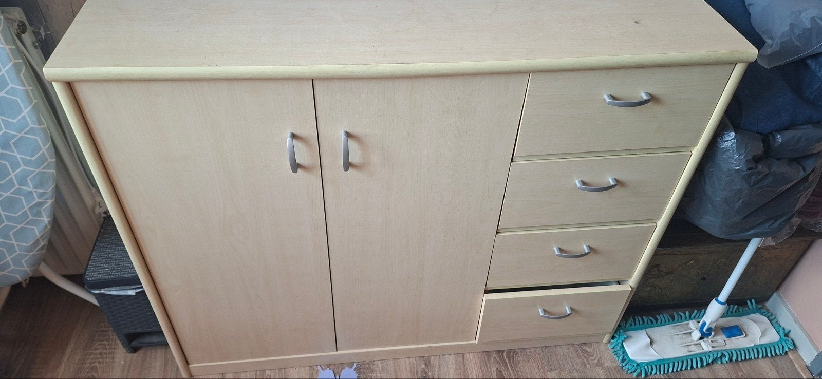 Kast met lades en deuren, lichte houtkleur, Ophalen, Gebruikt, 100 tot 150 cm, Modern