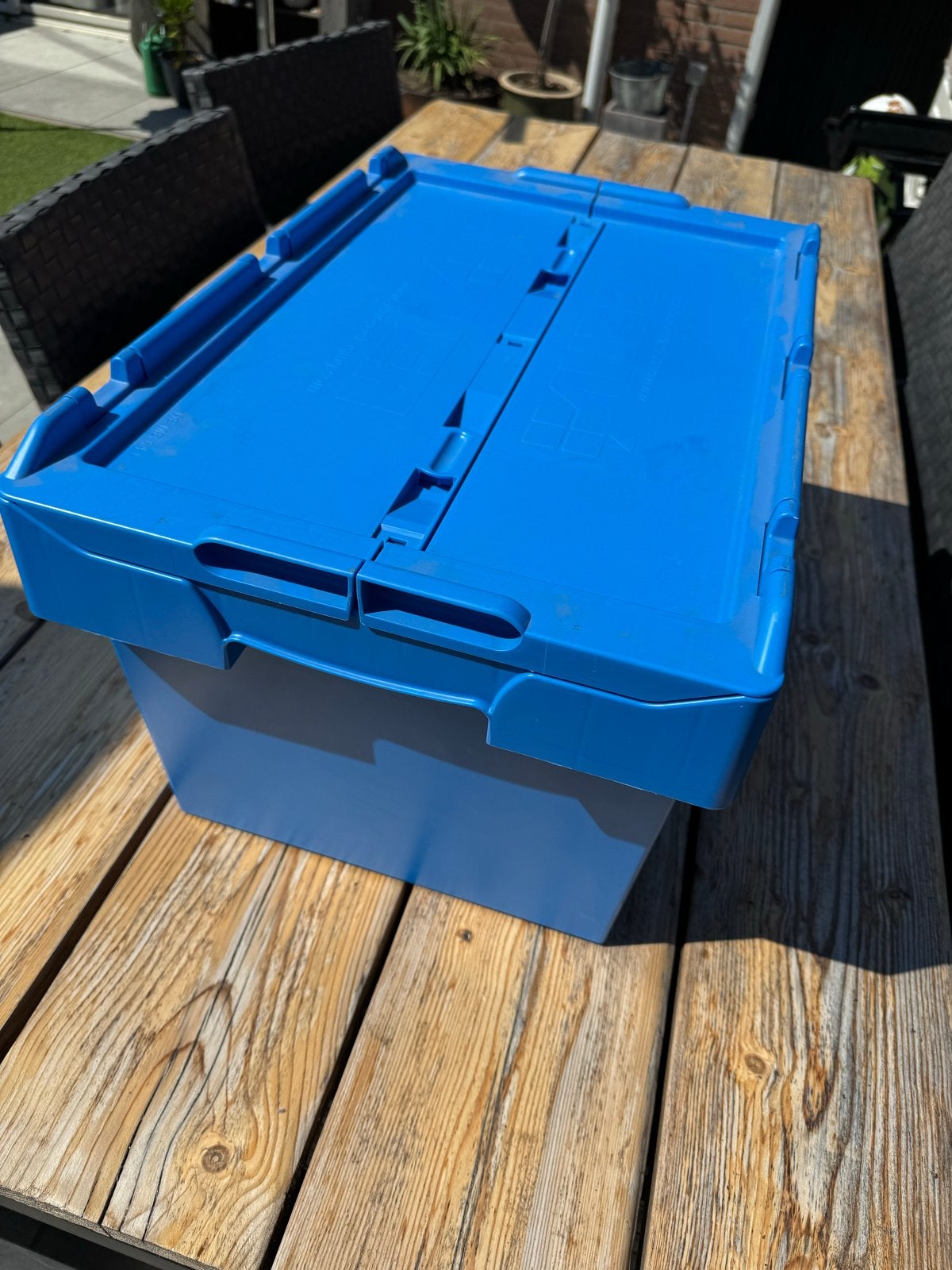 Stevige blauwe magazijnbak met deksel, Ophalen, 40 tot 60 cm, 50 tot 75 cm, Bak of Kist