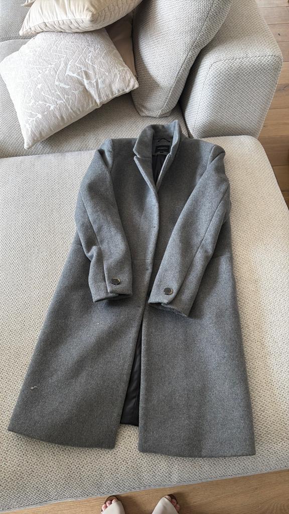 Selected Femme lange grijze wollen jas maat 34, Ophalen of Verzenden, Zo goed als nieuw, Maat 34 (XS) of kleiner, Grijs