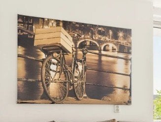 Groot canvas schilderij Amsterdam met fietsen – 118  78 cm, Ophalen, Zo goed als nieuw, 100 tot 125 cm, Schilderij