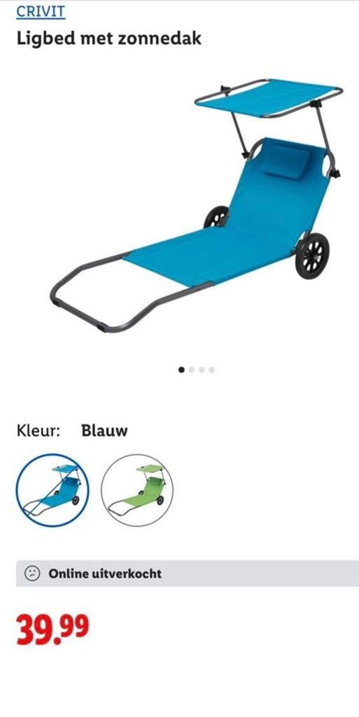 Ligbed met zonnedak - Nieuwstaat, Tuin en Terras, Ophalen, Nieuw, Metaal, Verstelbaar