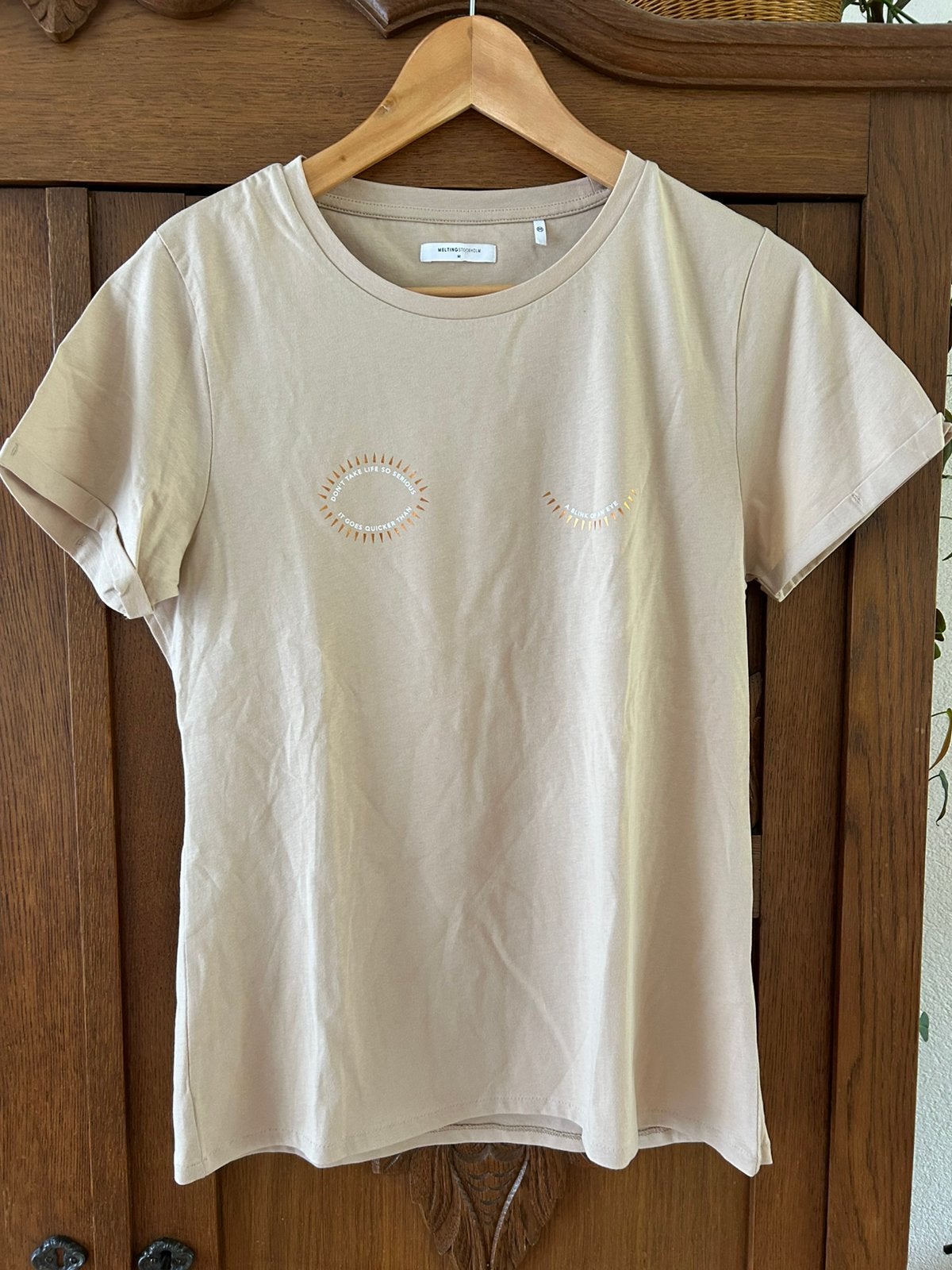 Mooi zandkleur shirt Melting Stockholm M, Ophalen of Verzenden, Zo goed als nieuw, Beige, Korte mouw
