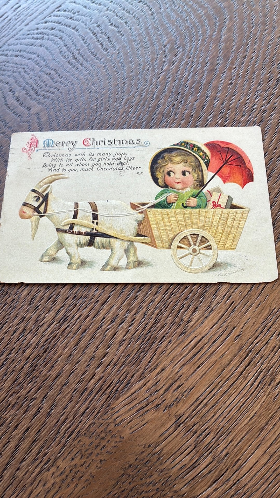 Reliefkaart. 1916. Meisje met parasol in bokkewagen, Ophalen of Verzenden, Voor 1920, Gelopen, Kinderen