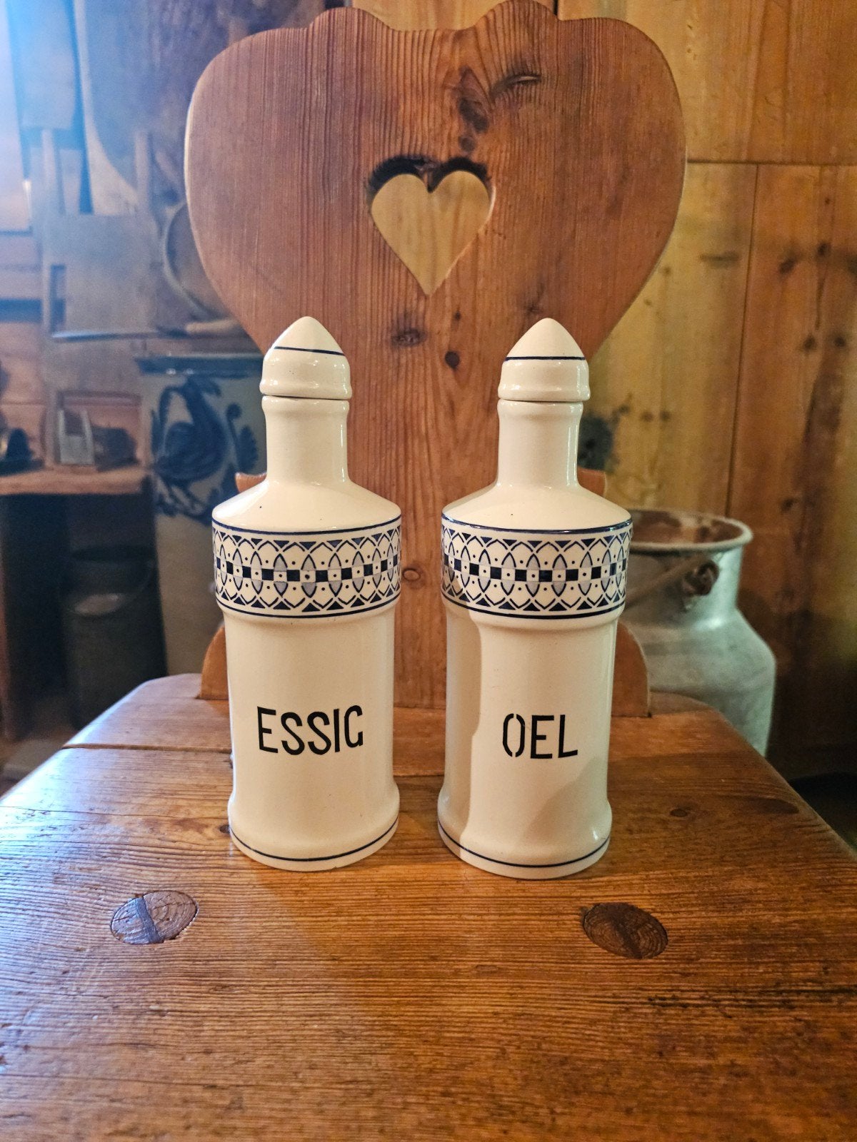 Vintage Azijn- en Oliekannen Set - Wit Keramiek, Ophalen of Verzenden