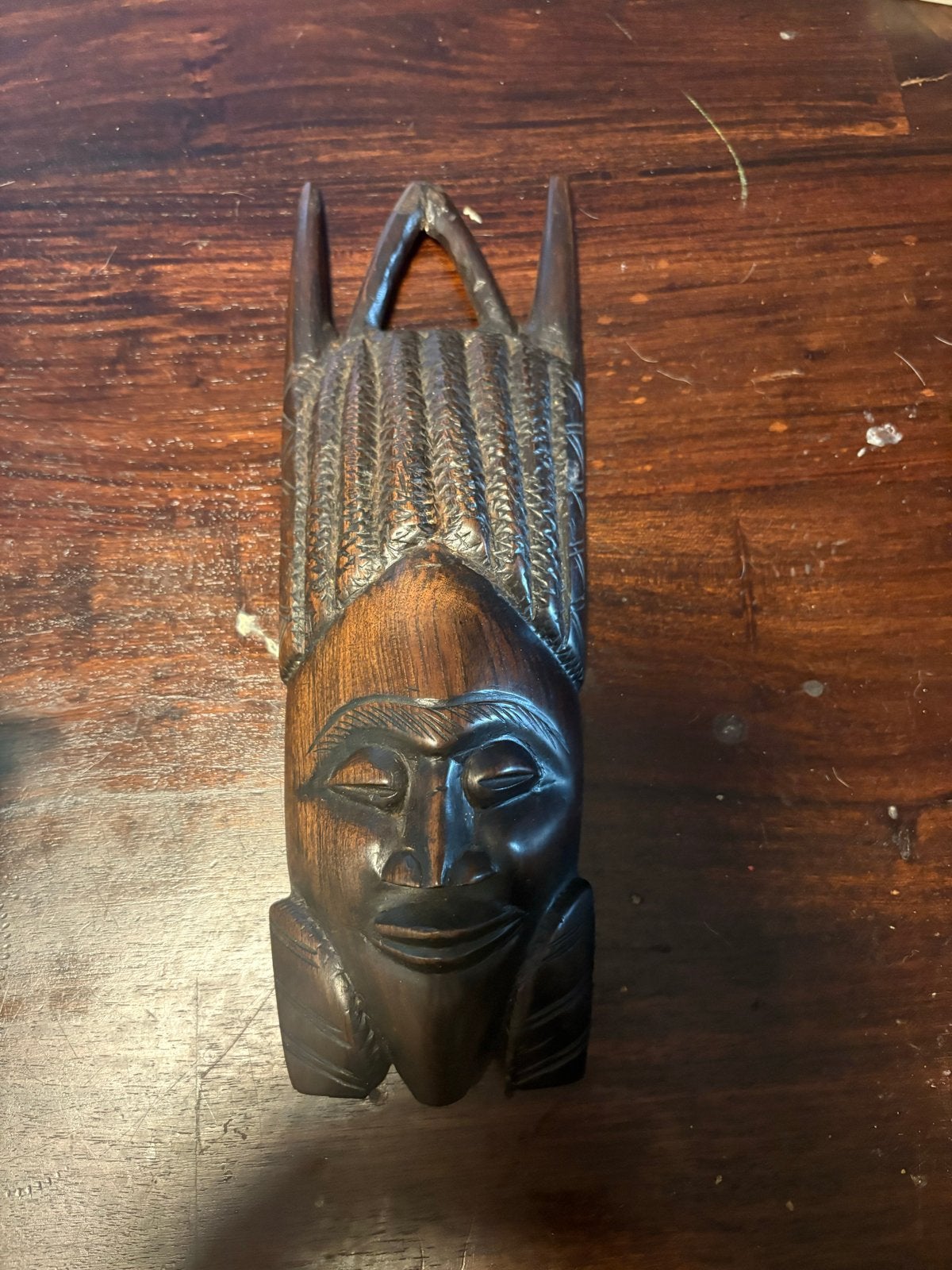 Vintage Afrikaans houten masker - Handgesneden kunst, Hout, Bruin, Afrika, Masker