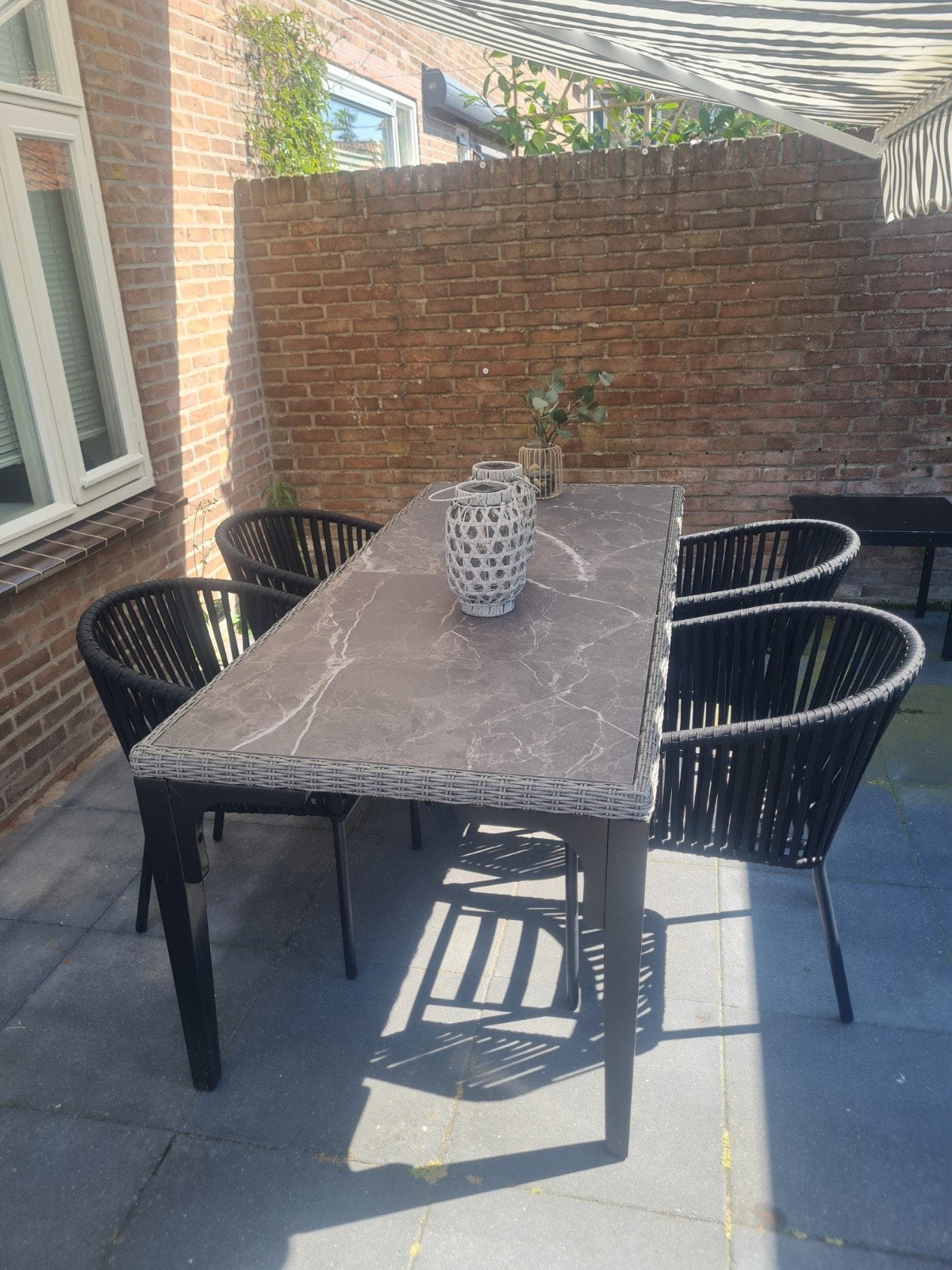 leuke tafel met zwarte stoelen marmer look, Ophalen, Gebruikt, Stoel, Tuinset