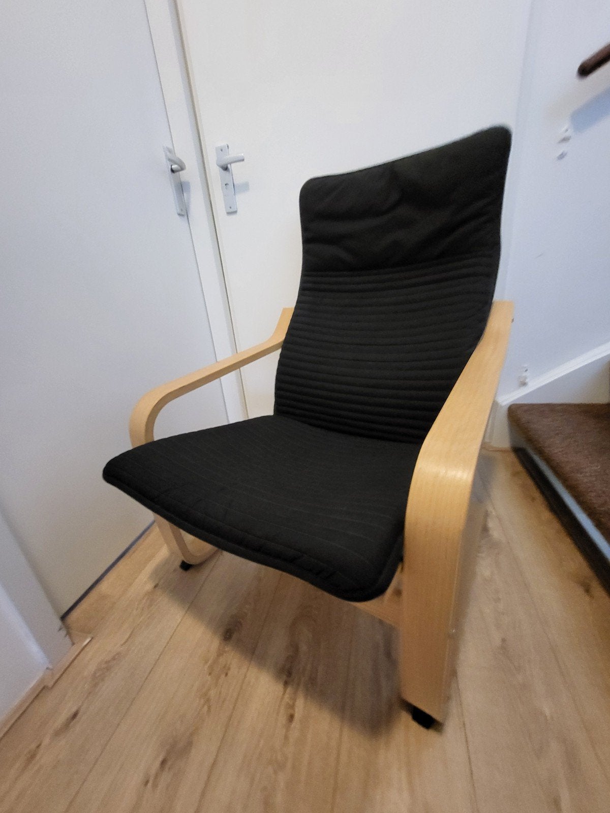 IKEA Poäng stoel met zwarte stoffen hoes, Huis en Inrichting, Stoelen, Ophalen, Gebruikt, Zwart, Stof