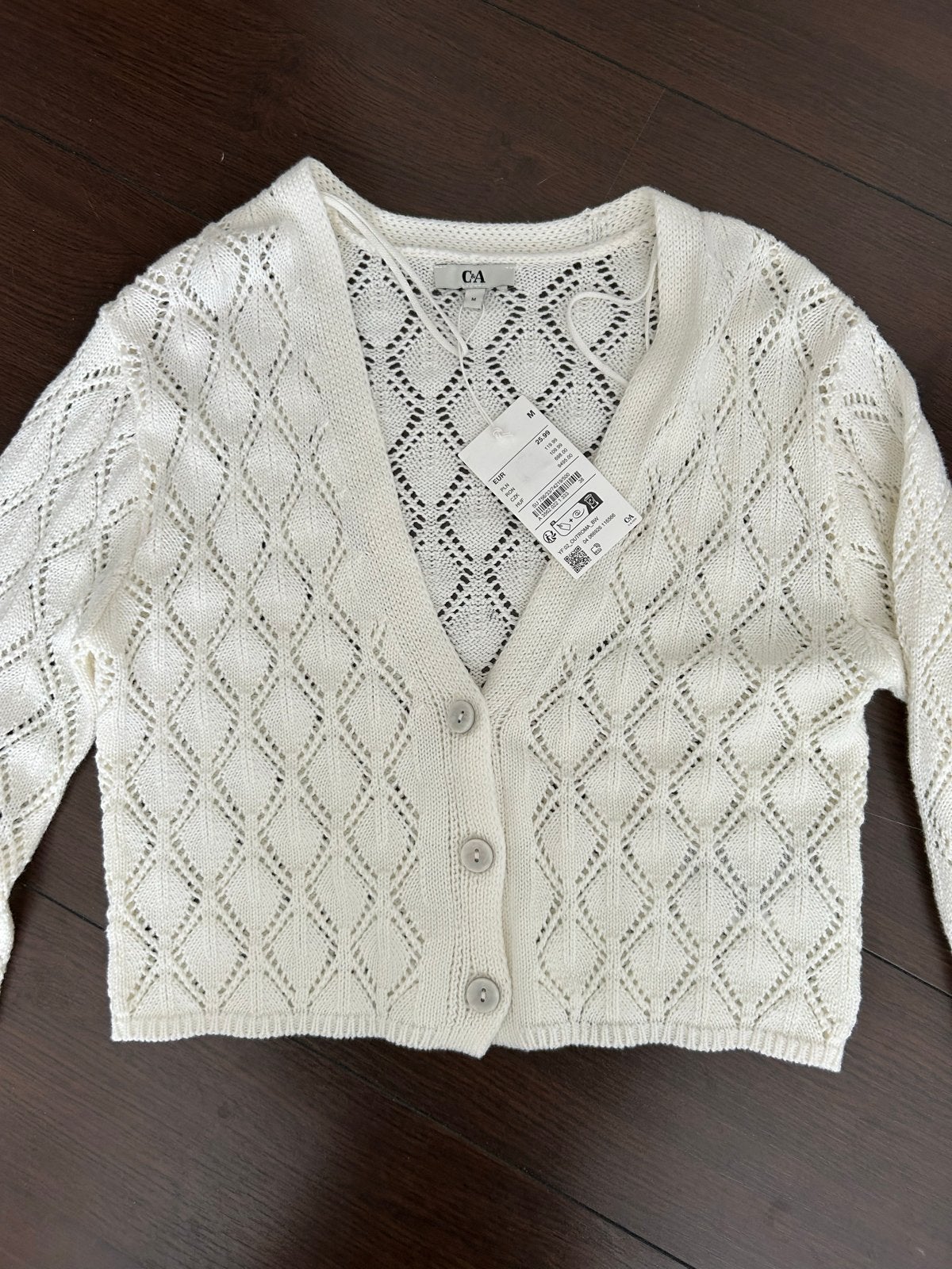 Nieuw C&A gebreid vest met opengewerkt patroon, Kleding | Dames, Ophalen, Nieuw, Maat 38/40 (M), Wit